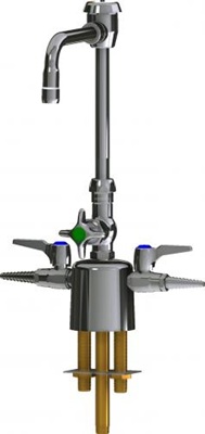 Chicago Faucets LCF1-CC-A1B2 Combination Triple Service Fixture, 6" Gooseneck Spout with Atmospheric Vacuum Breaker, 2.2 GPM Softflo Aerator, 2-1/2" Cross Handle, 2-Pack Laboratory Index Buttons, AIR, GAS