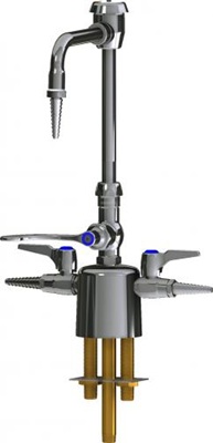 Chicago Faucets LCF1-CC-A2B1 Combination Triple Service Fixture, 6" Gooseneck Spout with Atmospheric Vacuum Breaker, Laboratory Serrated Nozzle, 4" Wristblade Handle, 2-Pack Laboratory Index Buttons, AIR, GAS