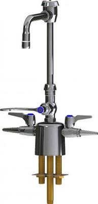 Chicago Faucets LCF1-CC-A2B2 Combination Triple Service Fixture, 6" Gooseneck Spout with Atmospheric Vacuum Breaker, 2.2 GPM Softflo Aerator, 4" Wristblade Handle, 2-Pack Laboratory Index Buttons, AIR, GAS