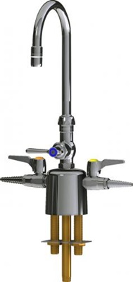Chicago Faucets LCF1-CC-A3A2 Combination Triple Service Fixture, 5-1/4" Gooseneck Spout, 2.2 GPM Softflo Aerator, 2-3/8" Lever Handle, 2-Pack Laboratory Index Buttons, AIR, GAS