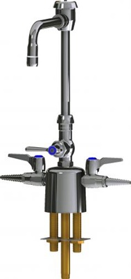 Chicago Faucets LCF1-CC-B3B2 Combination Triple Service Fixture, 6" Gooseneck Spout with Atmospheric Vacuum Breaker, 2.2 GPM Softflo Aerator, 2-3/8" Lever Handle, 2-Pack Laboratory Index Buttons, AIR, GAS