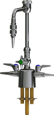 Chicago Faucets LCF1-CC-C1B3 Combination Triple Service Fixture, 6" Gooseneck Spout with Atmospheric Vacuum Breaker, 2-1/2" Cross Handle, Control-A-Flo, 2-Pack Laboratory Index Buttons, AIR, GAS