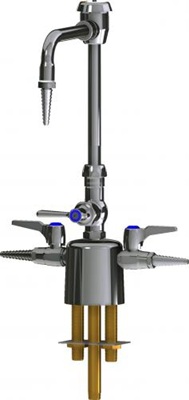 Chicago Faucets LCF1-CC-C3B1 Combination Triple Service Fixture, 6" Gooseneck Spout with Atmospheric Vacuum Breaker, Laboratory Serrated Nozzle, 2-3/8" Lever Handle, Quaturn Control-A-Flo, 2-Pack Laboratory Index Buttons, AIR, GAS