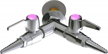 Chicago Faucets LGB1-11G-65 Y Pattern Wall Flange with Two Ball Valves at 90 Degrees, Full Flow Laboratory Serrated Nozzle, Laboratory Index Button, Pink with Black Letters, CO2 (Carbon Dioxide)