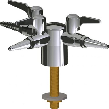 Chicago Faucets LGB1-11H-30 Turret with Three Ball Valves at 90 Degrees, Full Flow Laboratory Serrated Nozzle, Laboratory Index Button, Silver with Black Letters, CO (Carbon Monoxide)