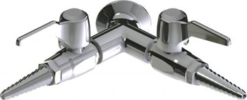 Chicago Faucets LGB1-11H-60 Y Pattern Wall Flange with Two Ball Valves at 90 Degrees, Full Flow Laboratory Serrated Nozzle, Laboratory Index Button, Silver with Black Letters, CO (Carbon Monoxide)