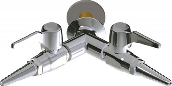 Chicago Faucets LGB1-11H-65 Y Pattern Wall Flange with Two Ball Valves at 90 Degrees, Full Flow Laboratory Serrated Nozzle, Laboratory Index Button, Silver with Black Letters, CO (Carbon Monoxide)