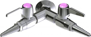 Chicago Faucets LGB1-11J-60 Y Pattern Wall Flange with Two Ball Valves at 90 Degrees, Full Flow Laboratory Serrated Nozzle, Laboratory Index Button, Pink with Black Letters, PRO (Propane)
