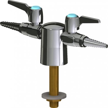 Chicago Faucets LGB1-11L-25 Turret with Two Ball Valves at 180 Degrees, Full Flow Laboratory Serrated Nozzle, Laboratory Index Button, Light Blue with Black Letters, CH4 (Methane)
