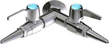 Chicago Faucets LGB1-11M-60 Y Pattern Wall Flange with Two Ball Valves at 90 Degrees, Full Flow Laboratory Serrated Nozzle, Laboratory Index Button, Light Blue with Black Letters, SG (Specialty Gas)
