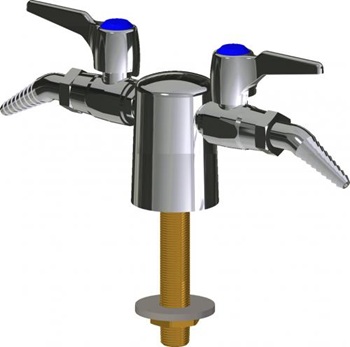 Chicago Faucets LGB1-21C-25 Turret with Two Ball Valves at 180 degrees, Laboratory 30-degree Angled Nozzle, 3-Pack Index Buttons, AIR, GAS, VAC