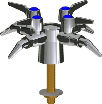 Chicago Faucets LGB1-21C-40 Turret with Four Ball Valves at 90 degrees, Laboratory 30-degree Angled Nozzle, 3-Pack Index Buttons, AIR, GAS, VAC
