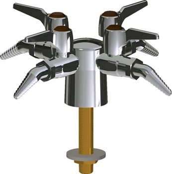 Chicago Faucets LGB1-21D-40 Turret with Four Ball Valves at 90 degrees, Laboratory 30-degree Angled Nozzle, Index Button, Brown with White Letters, NIT (Nitrogen)