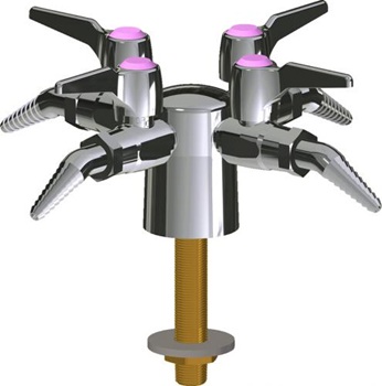 Chicago Faucets LGB1-21G-40 Turret with Four Ball Valves at 90 degrees, Laboratory 30-degree Angled Nozzle, Index Buttons, Pink with Black Letters, CO2 (Carbon Dioxide)