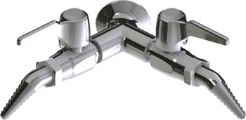 Chicago Faucets LGB1-21H-60 Y Pattern Wall Flange with Two Ball Valves at 90 degrees, Laboratory 30-degree Angled Nozzle, Index Button, Silver with Black Letters, CO (Carbon Monoxide)