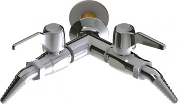 Chicago Faucets LGB1-21H-65 Y Pattern Wall Flange with Two Ball Valves at 90 Degrees, Laboratory 30-degree Angled Nozzle, Index Button, Silver with Black Letters, CO (Carbon Monoxide)