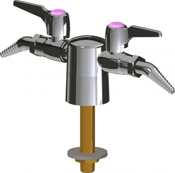 Chicago Faucets LGB1-21J-25 Turret with Two Ball Valves at 180 Degrees, Laboratory 30-degree Angled Nozzle, Index Button, Pink with Black Letters, PRO (Propane)