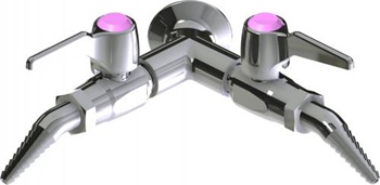 Chicago Faucets LGB1-21J-60 Y Pattern Wall Flange with Two Ball Valves at 90 Degrees, Laboratory 30-degree Angled Nozzle, Index Button, Pink with Black Letters, PRO (Propane)
