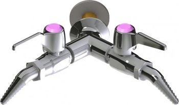 Chicago Faucets LGB1-21J-65 Y Pattern Wall Flange with Two Ball Valves at 90 degrees, Laboratory 30-degree Angled Nozzle, Index Button, Pink with Black Letters, PRO (Propane)