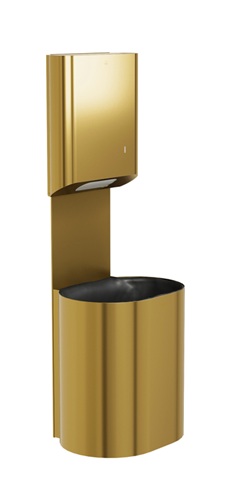 Bradley 2B5-110000-BR Elvari Surface Mounted Towel Dispenser and Waste Receptacle, Medium Capacity, 500 Folded, 14 Gallon, Brushed Brass