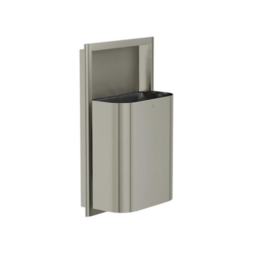 Bradley 3B1-103400-BN Elvari Waste Receptacle, Semi-Recessed, Small Capacity, 8 Gallon, Brushed Nickel