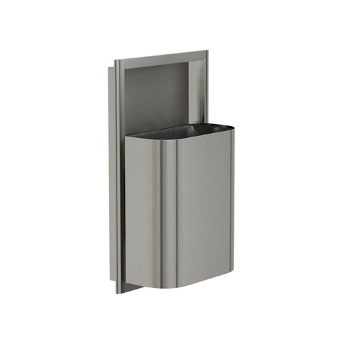 Bradley 3B1-103400-BS Elvari Waste Receptacle, Semi-Recessed, Small Capacity, 8 Gallon, Brushed Stainless