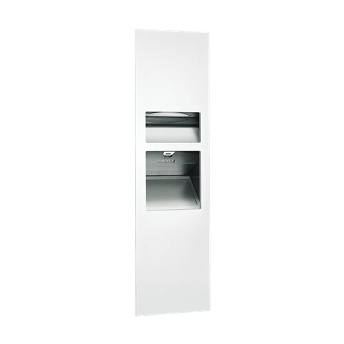 ASI 64672-1-00 Piatto Completely Recessed 3-in-1 Paper Towel Dispenser, High Speed Hand Dryer and Waste Receptacle, 110-120V, 6.8 Gallon, White Phenolic Door