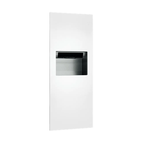ASI 64696AC-00 Piatto Completely Recessed Automatic Roll Paper Towel Dispenser and Waste Receptacle, AC Powered, 9.9 Gallon, White Phenolic Door