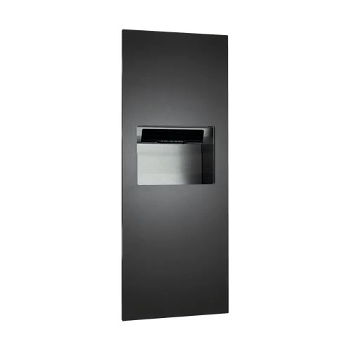 ASI 64696AC-41 Piatto Completely Recessed Automatic Roll Paper Towel Dispenser and Waste Receptacle, AC Powered, 9.9 Gallon, Matte Black Phenolic Door