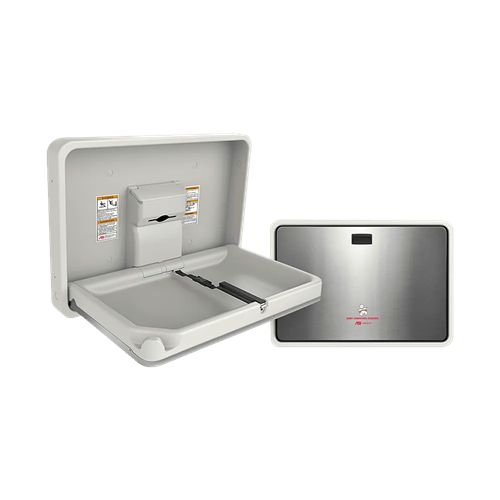 ASI 9022 Baby Changing Station, Horizontal, Plastic/Stainless Steel, Satin Finish, Surface Mounted