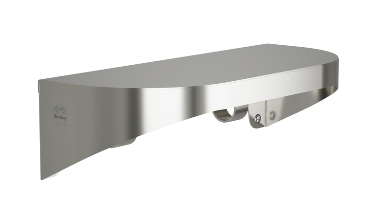 Bradley 7B2-0081896-BS Elvari Shelf with Hooks, Surface Mounted, 8" Depth x 18" Long, Brushed Stainless