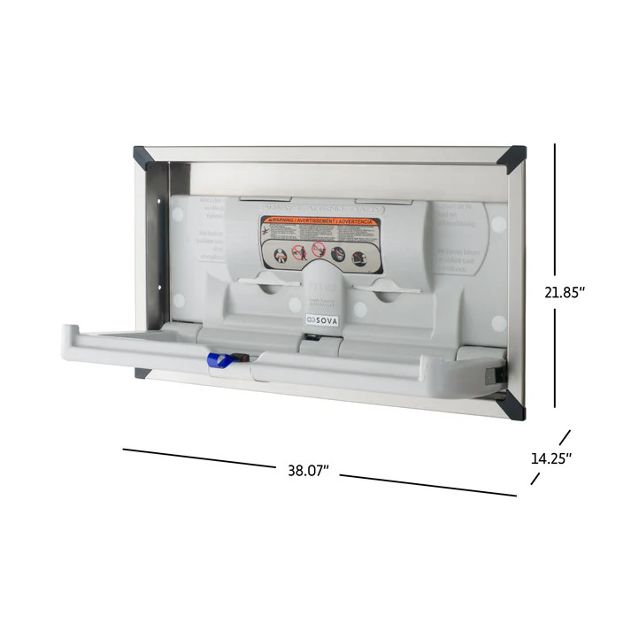 Sova 10HR0011 Origin Baby Changing Station, Horizontal, Recessed, Light Gray and Stainless Steel