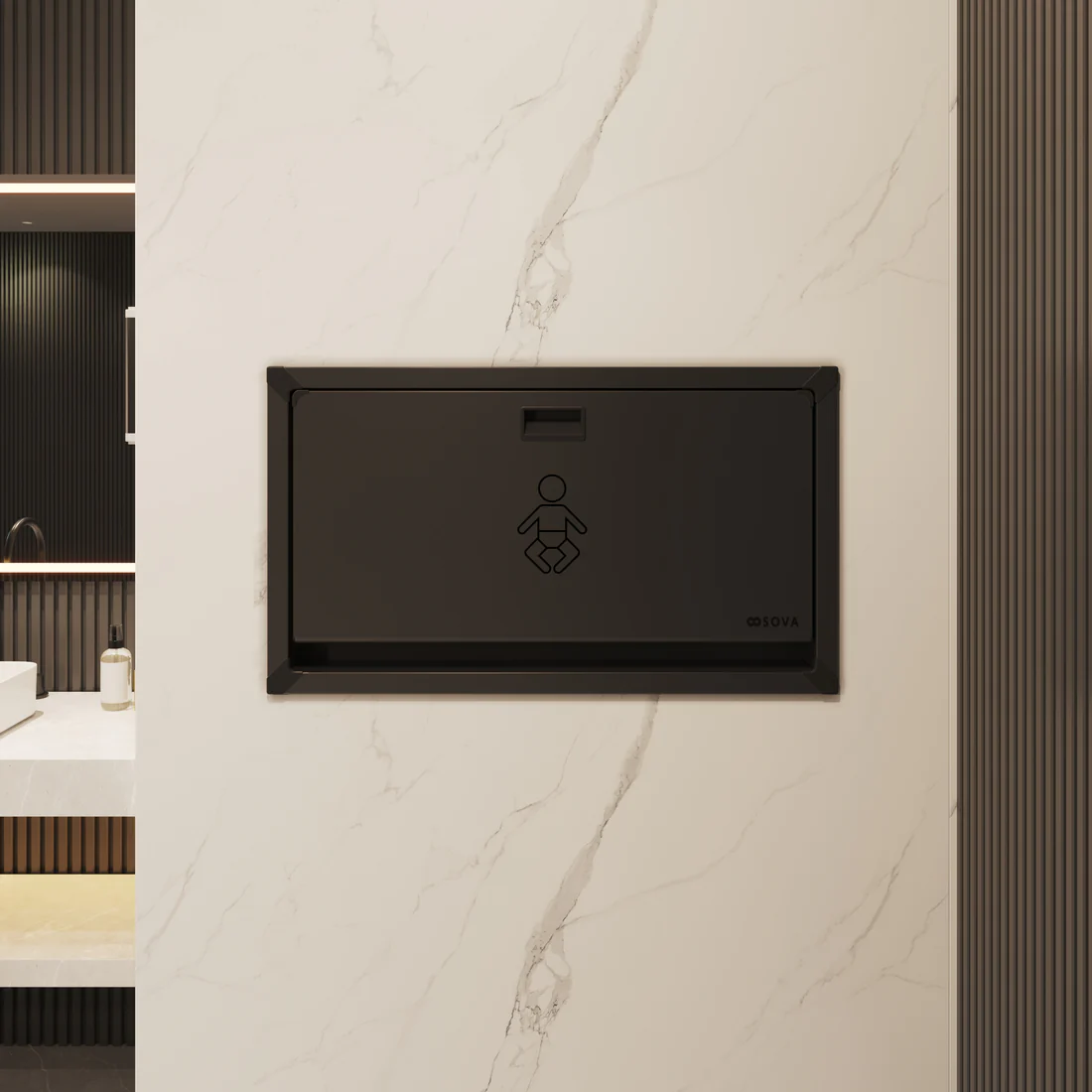 Sova 30HR0109 Vantage Baby Changing Station, Horizontal, Recessed Mount, Matte Black Stainless Steel