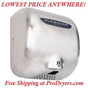 Xlerator hand dryer offers wall splash guard as option to keep water off walls