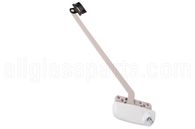 Brixwell Left Hand Dyad Casement Window Operator - White Finish, Metal Dual Arm, 5" Base, 6-11/16" Arm