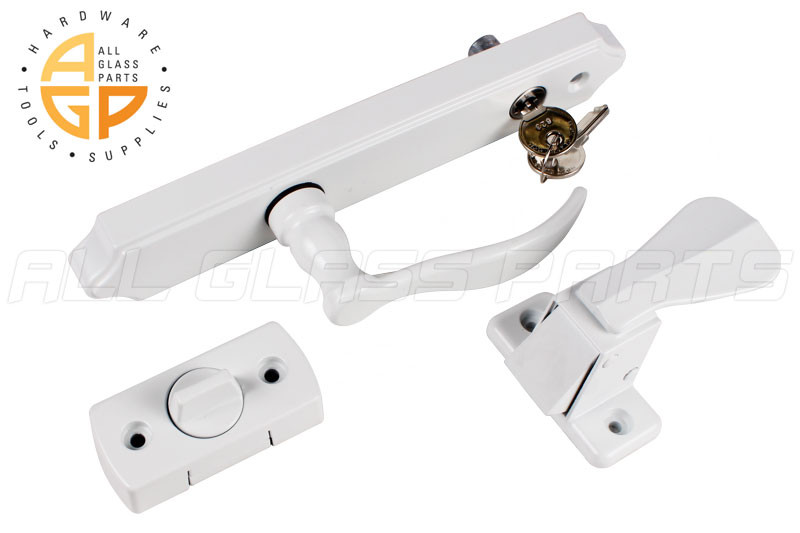 Storm Door Latch & Lock Keyed White | All Glass Parts