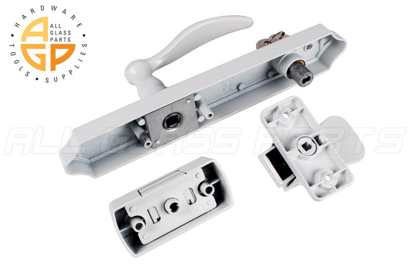 Storm Door Latch & Lock Keyed White | All Glass Parts