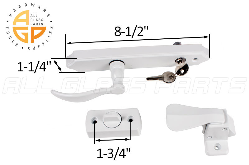 Storm Door Latch & Lock Keyed White | All Glass Parts