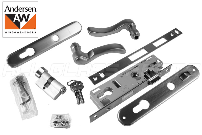 Storm Door Handle Set with Key Lock Andersen Satin Nickel