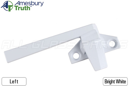 Show the Cam Handle with Offset Base, Brand Amesbury Truth Hardware Model 25.29i n Bright White color, Left hand. SKU: 6-1332LBW