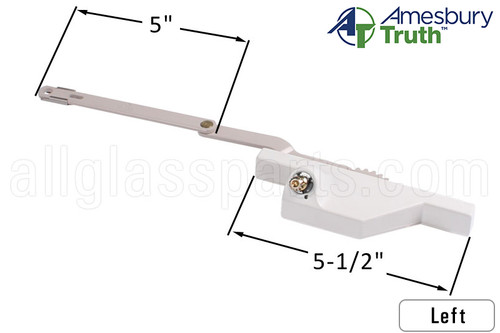 Split Arm Casement Window Operator (Truth Hardware 'Dyad' 23.66) (w Stability Tab) (5") (Left) (White)