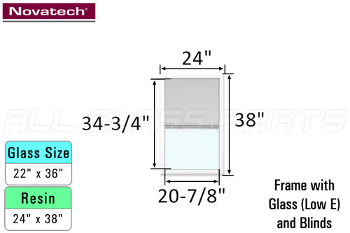 Resin Doorglass Frame & Glass Size 22" x 36" Insert c/w internal Blinds