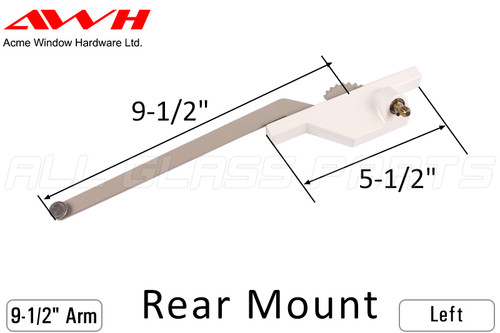 Single Arm Casement Window Operator (Acme) White (9-1/2" Arm, Rear Mount) (Left)