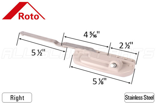 Split Arm Casement Window Operator (Roto) Stainless Steel (OP08-7651) (Right)