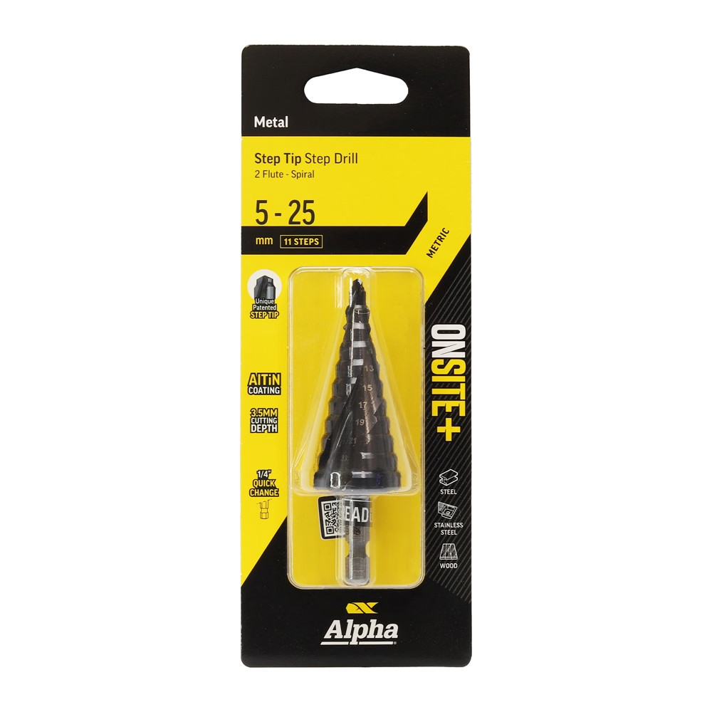 Alpha 9STQRM5-25SD - Onsite Plus Spiral Flute Step Drill Bit - 5mm to ...