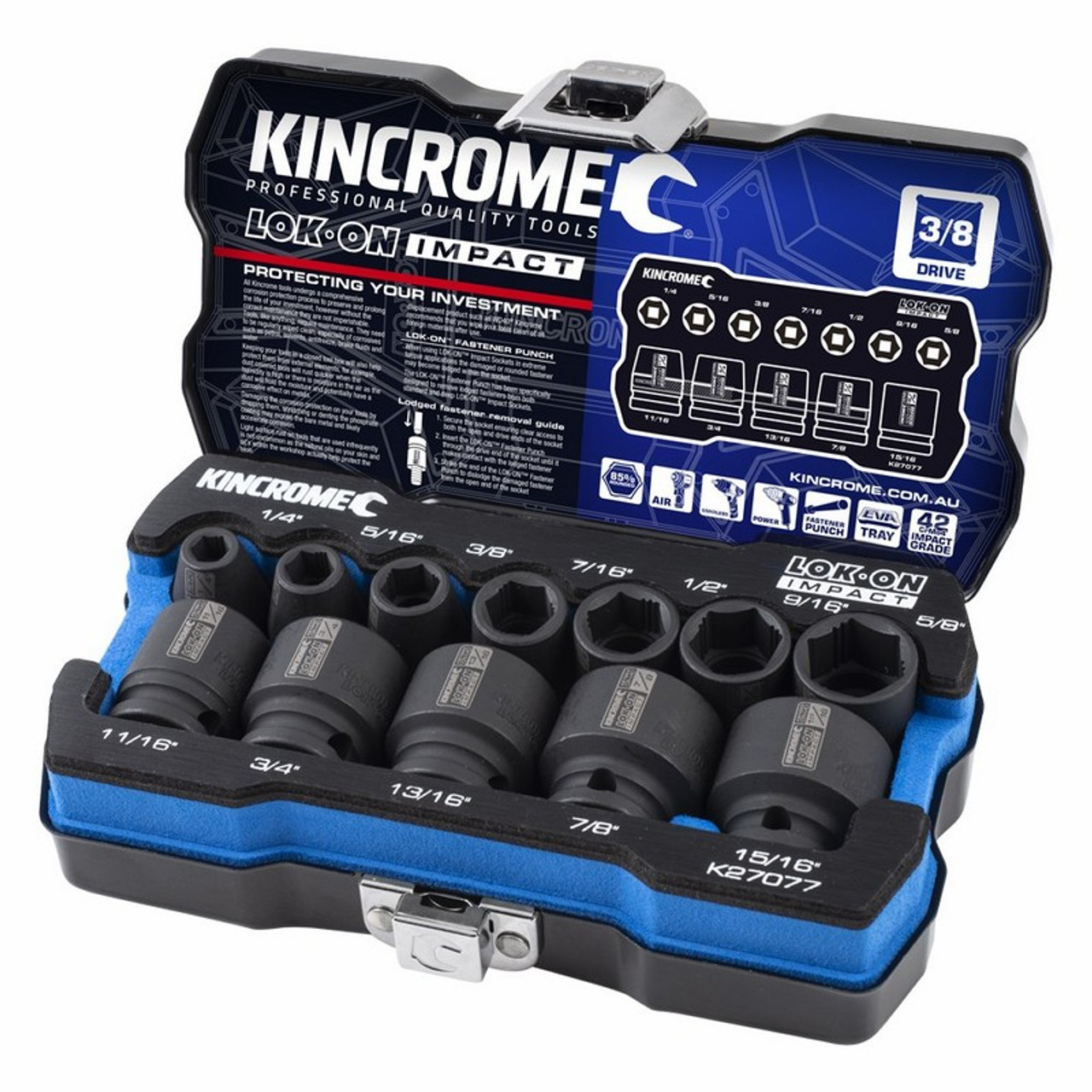 Kincrome K27077 - LOK-ON Impact Socket Set 12 Piece 3/8" Drive - Imperial Kincrome Australia