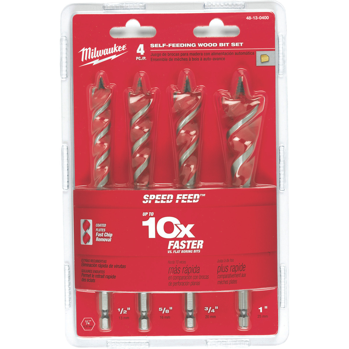 Milwaukee 48130400 - SPEED FEED Wood Drill Bit Kit 4 Piece