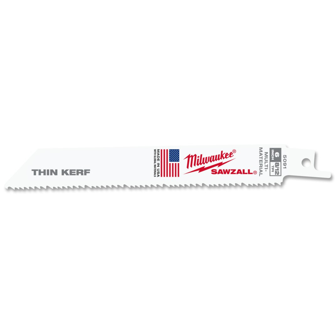 Milwaukee 48005091 - SAWZALL Thin Kerf Multi-Material Reciprocating Saw Blade 150mm – 8/12 TPI (5 Pack)