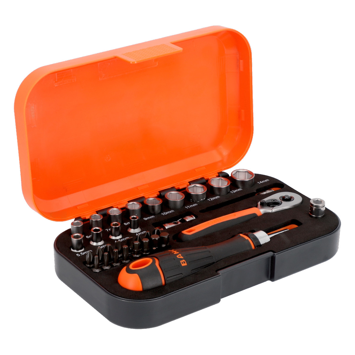 Bahco S34MC8H - 1/4" Drive Socket & Bit Set with Metric Hex Sockets and Ratcheting Bit Holder - 34 Piece