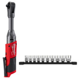 Milwaukee M12FIR38LR0S - 12V FUEL 3/8" Extended Reach Ratchet (Tool Only) + Bonus 10pce 3/8" Drive Socket Set